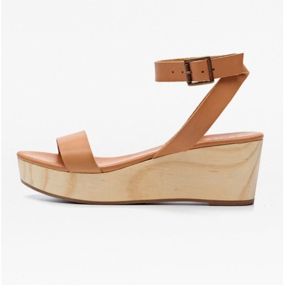 Nisolo Sarita Wooden Wedge Sandal Women's Size 9 Beige Leather Platform Boho